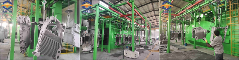 Q485 Aluminum Alloy Castings Continuous Overhead Rail Shot Blasting Machine